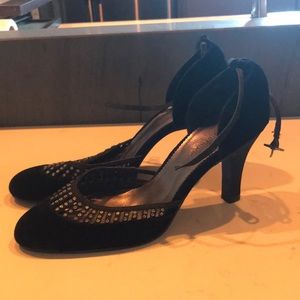 Black velvet high heels, size 8